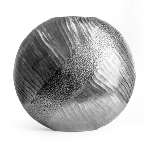 ROUND VASE HAMMERED/GRIND (SM)  NICKEL 31X35 CM